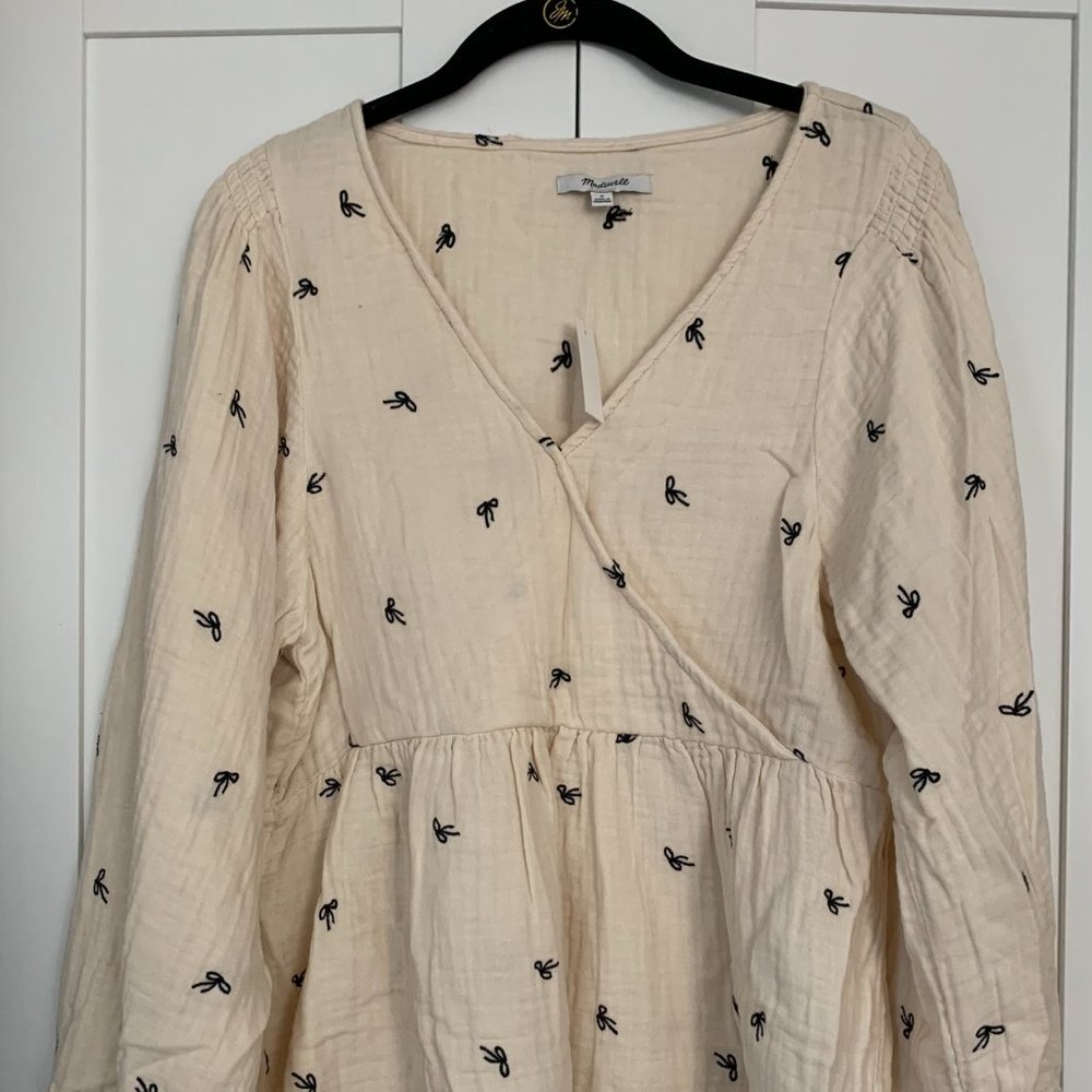 Madewell Cream Tunic with Black Bow print- Brand New